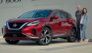 Red Nissan Murano-Nissan collision repair at Lorens Body Shop