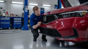 Auto body technician inspecting Honda-Muncie Auto body repair